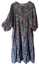 Garnet Hill Maxi Dress Size M Floral Tiered Milkmaid Cottagecore Prairie Pockets