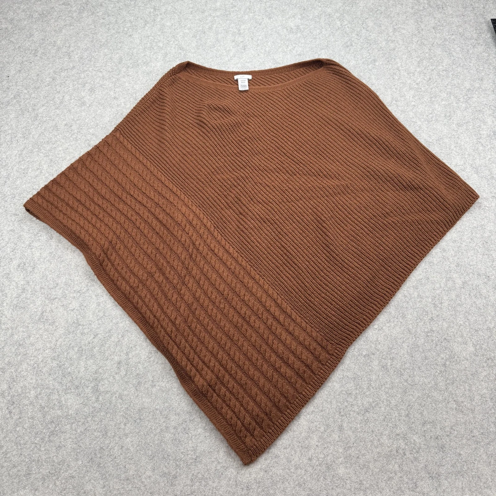 J Jill Cape Sweater Womens One Size Brown Cable Knit Boat Neck Poncho Cozy