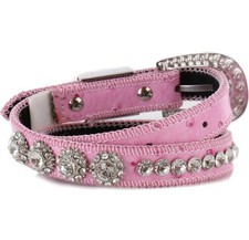 Girls Shyanne Pink Ostrich Leather Rhinestone Western Cowgirl Belt Size 28 NWT