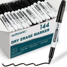 Dry Erase Markers Bulk, 144 Pack Black Fine Tip Whiteboard Markers, Fine Poin...
