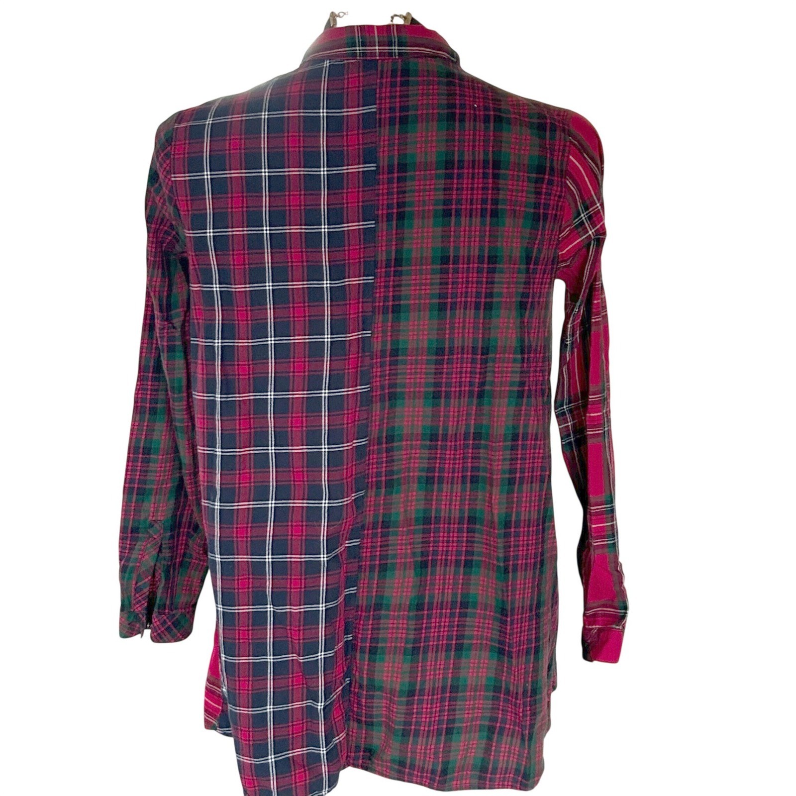 J. Jill Patchwork Button Down Mixed Red Plaid Tun… - image 2