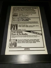Allman Brothers/Tycoon/The Rods Rare Original Radio Promo Poster Ad Framed 