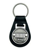 New Mopar Black Leather Teardrop Jeep Grille Keychain