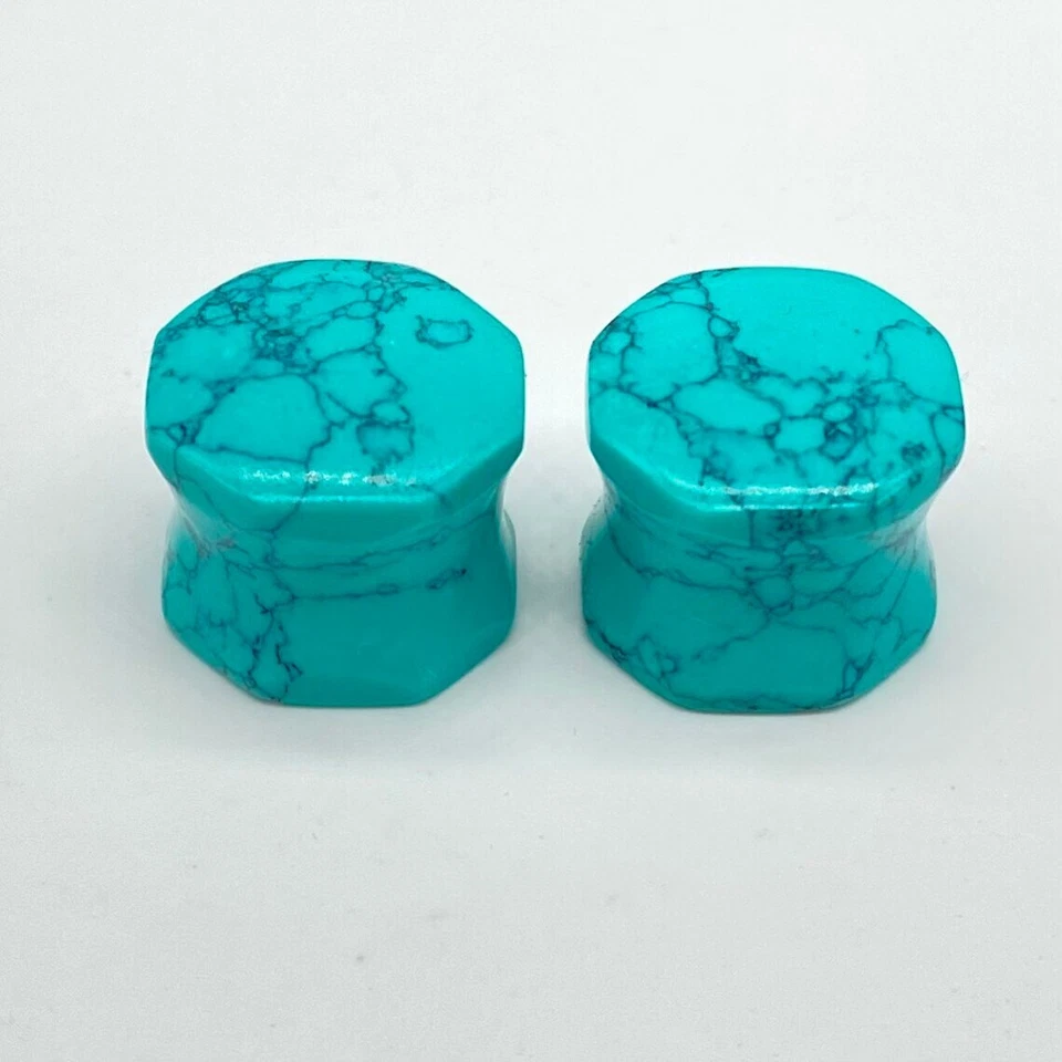 Juego de 2 tapones e medidores octogonales de cristal turquesa azul tamaño 8 g-2-1/8" Foto 2 de 4