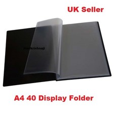 A4 Document Certificate Display Folder With 40 Plastic Transparent Pockets Black
