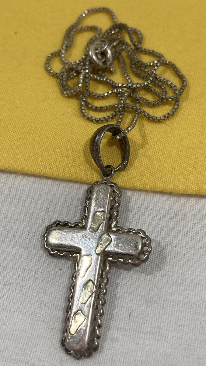 good アパッチ族 MJ シルバー925 14k MarkJimene JACMEL JCM 925 Sterling Silver & 14k Yellow Gold Footsteps CROSS