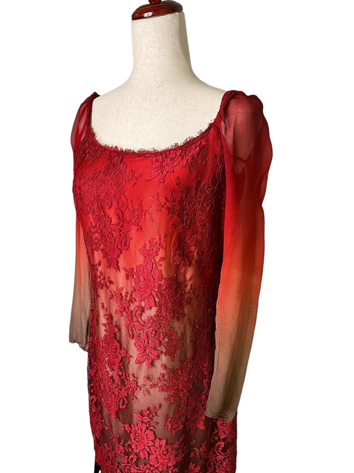 Vestido De Colección Años 90 Y2K Seda Encaje Rojo Naranja Ombre Fuego Hada Capricho Talla 8 EE. UU. Foto 2 de 4