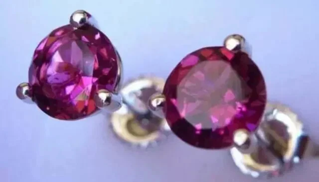 6mm Round Cut Lab Created Red Ruby Solitaire Stud Earrings 14K White Gold Plated - Image 2 of 4