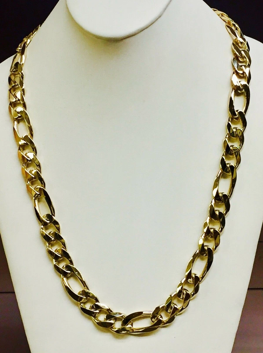 14k solid gold handmade Figaro Curb link mens chain/necklace 30