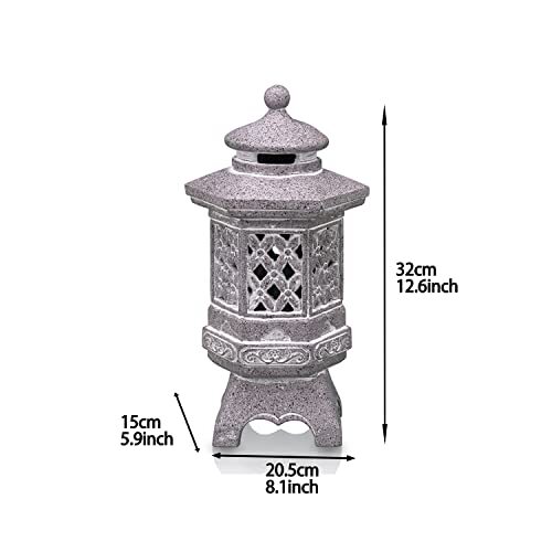 Pagoda Garden Statues with Solar Lights, Resin Zen Garden Lantern Asian