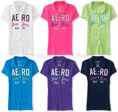 AEROPOSTALE Womens Polo Shirt Aero New York Graphic Embroidered Logo Est 87