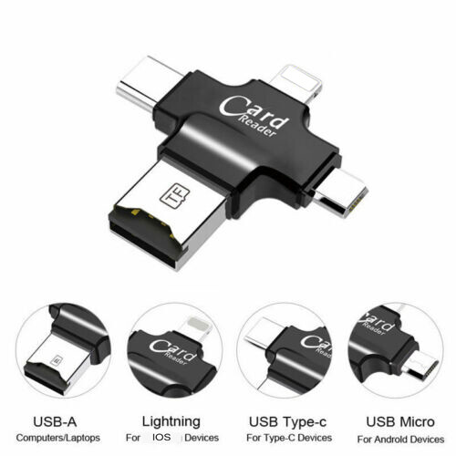 4 in 1 Card Reader For iPhone/Android/Samsung Usb Flash Drive USB/OTG/TYPE-C - Picture 1 of 6