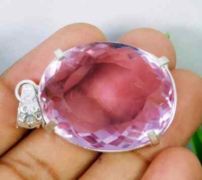 94.60 Ct+ Natural Pink Topaz 925 Solid Silver Pendant Oval Cut Loose SG Gemstone