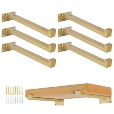 Floating Shelf Brackets 6 Pcs 10-Inch Heavy Duty Gold Metal Wall Mounted