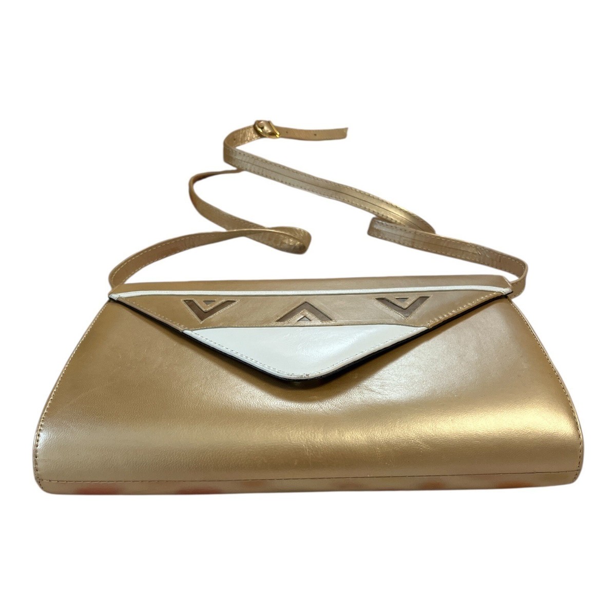 Vintage Margaret J. Gold & White Geometric Leather Shoulder