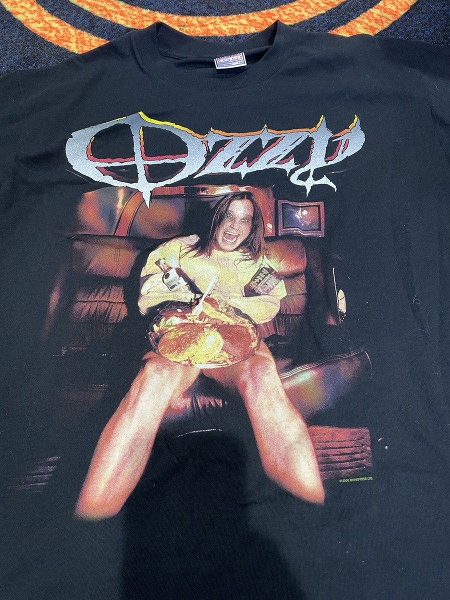 VTG 2000 Ozzy Osbourne T shirt black graphic straight jacket food