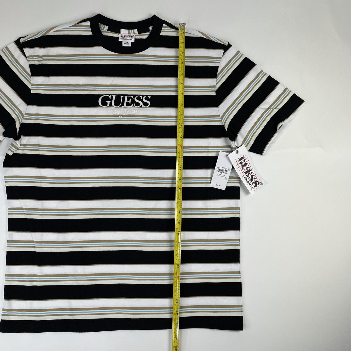 Guess Originals Shirt Small White Black Mens Striped Rogers New