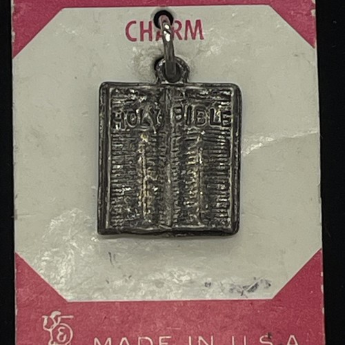 Vintage Sterling Silver Holy Bible Charm Pendant Open Book Made In USA 925 NOS - Picture 3 of 5