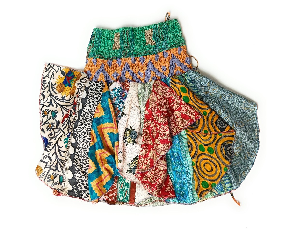Gypsy Patchwork Boho Rara Skirt Hippy BOHO Elastic Waist Patch