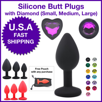 Beginner Black Silicone Anal Plug with Jeweled Diamond Butt Plug Heart or  Round | eBay