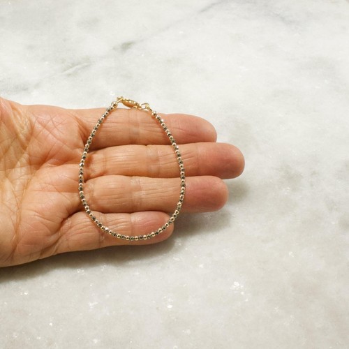 Tiny Pyrite and 14k Gold Filled Beaded Bracelet Dainty Minimalist Stacking 2mm - Picture 8 of 9