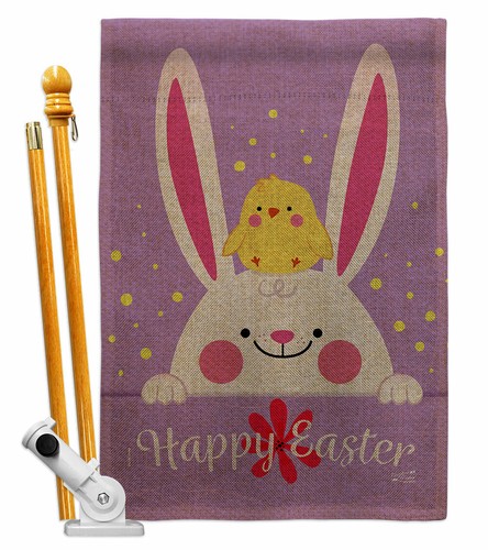 Bandera de jardín con arpillera de pollito conejito primavera Pascua regalo decorativo patio pancarta - Imagen 6 de 19