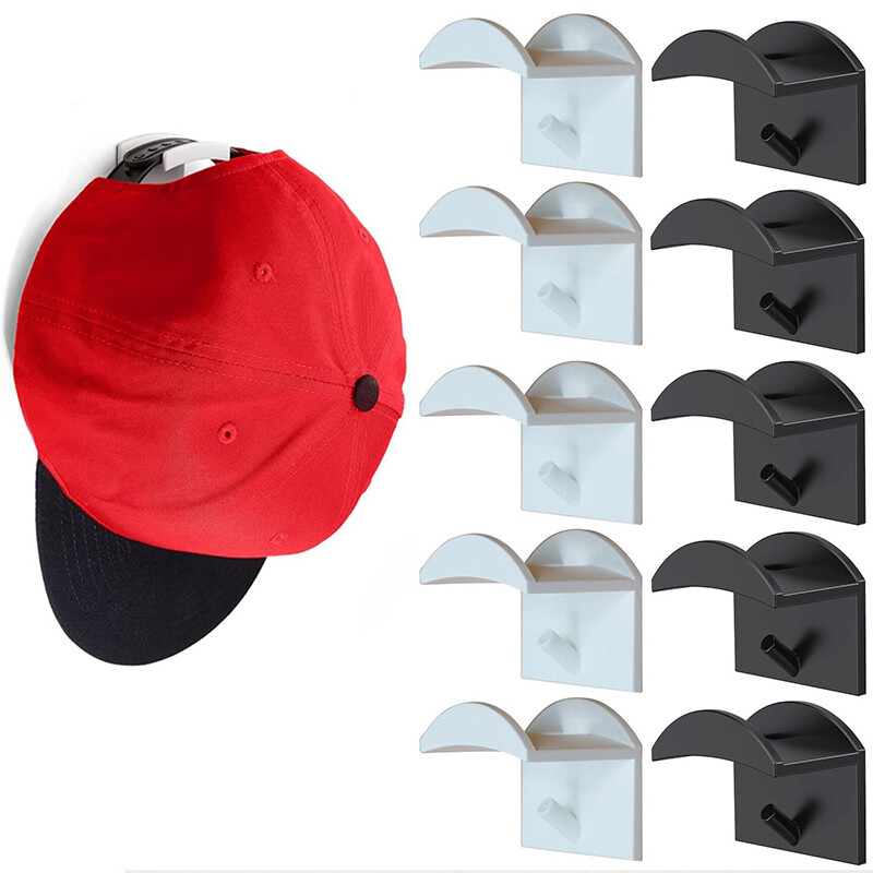 Wall-Mounted Baseball Cap Organizer Rack with Stick-On Hooks-image