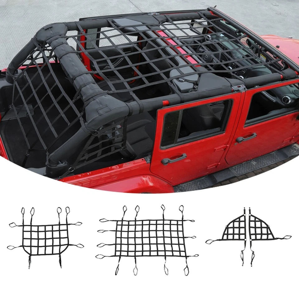 Black Cargo Restraint System Net Top Parts Pet Barriers for 07+ Jeep Wrangler JK - Image 2 of 4