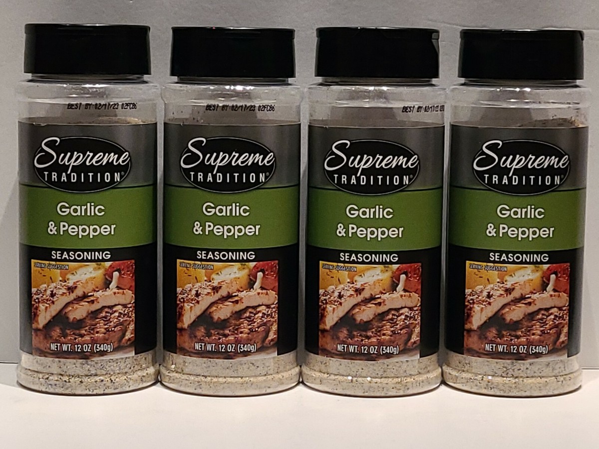 Lot Of (4) 12 oz Supreme Tradition Garlic Pepper