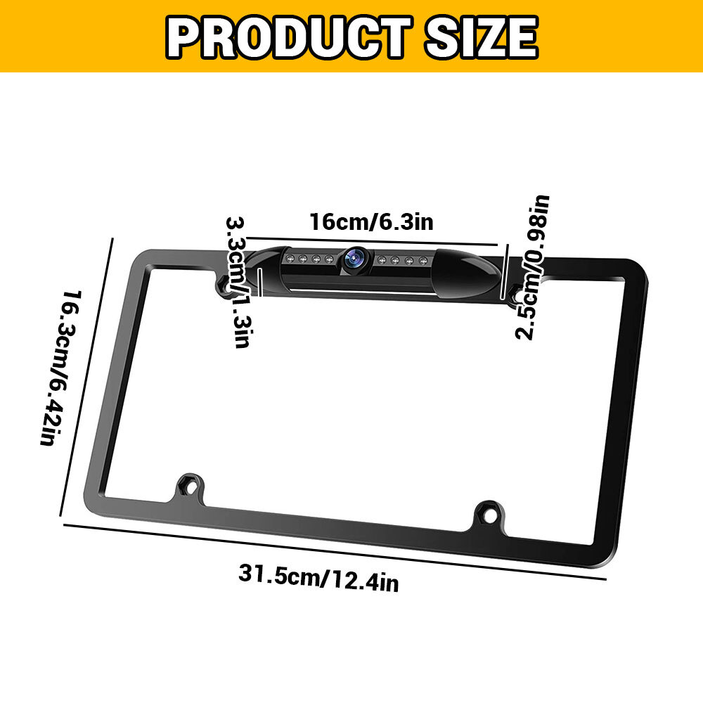 License Plate Metal Frame Rear View Backup Camera CMOS HD  LED Night Vision 2024