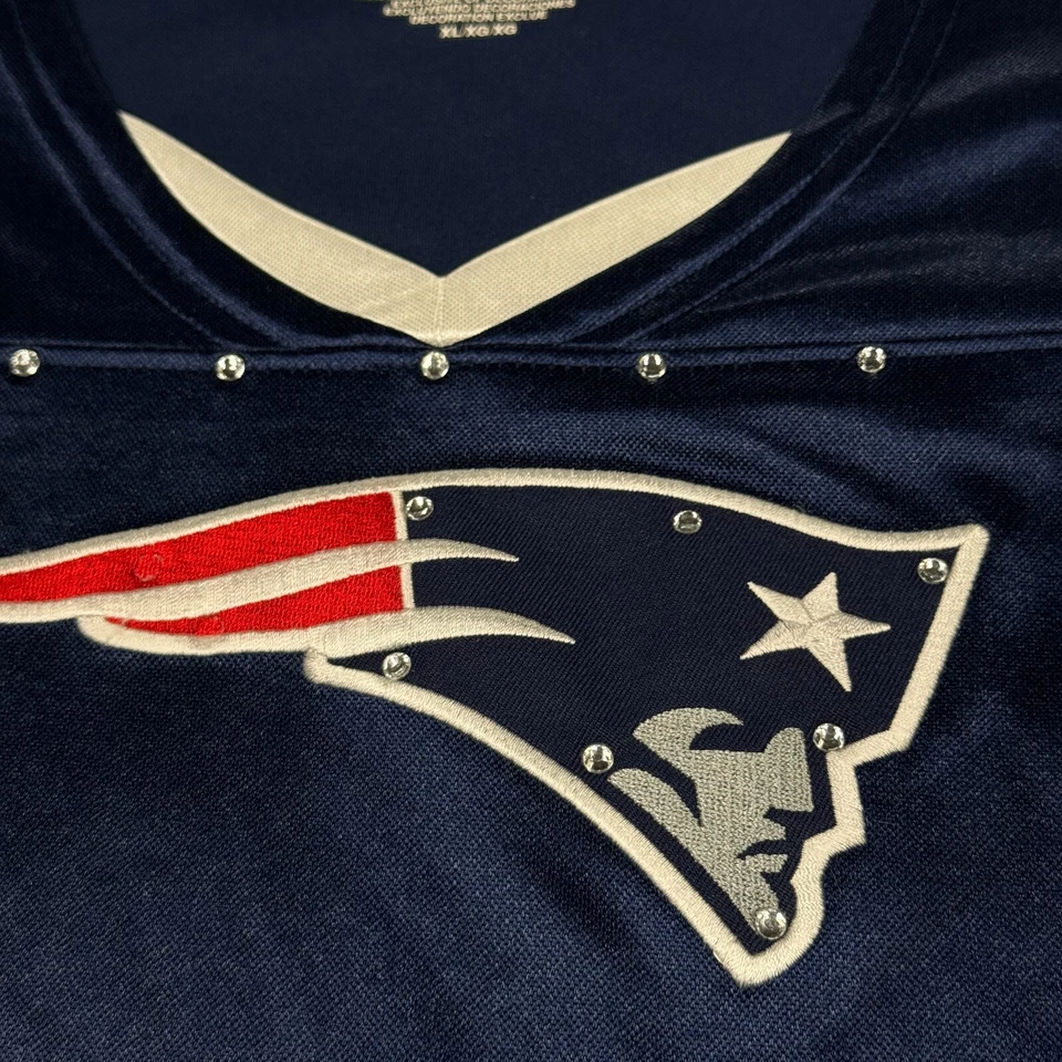 Tom Brady New England Patriots Jersey Women XL Blue NFL Football 12 Rhinestones - Image 3 of 4