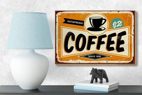 Holzschild Retro 18x12 cm Kaffee hot fresh Coffee Holz Deko Schild wooden sign - Picture 4 of 5