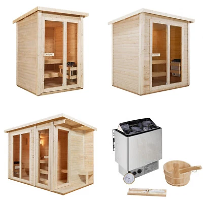 Outdoor Glas Holz Sauna Gartensauna 3 Größen KOMPLETT SET mit Sauna Ofen Zubehör - Bild 1 von 4