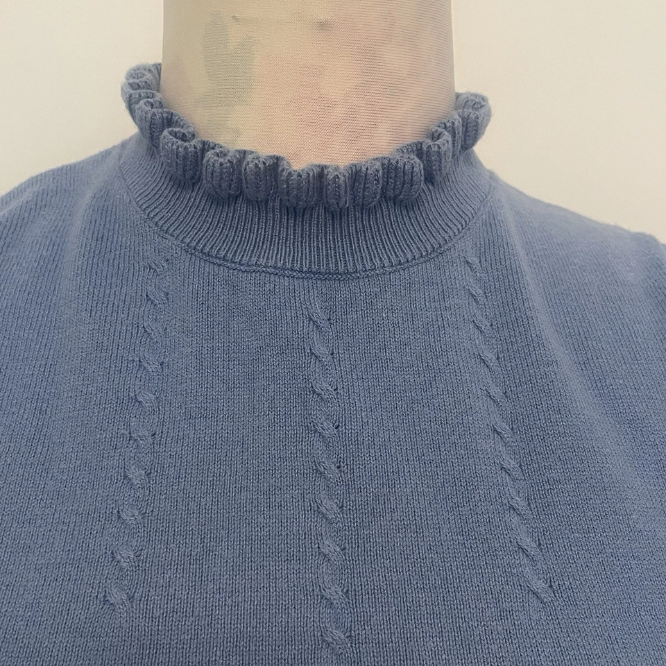 Blue Sleeveless Jumper Size 10 Oasis with pie crust neckline, Cotton Blend - Image 3 of 4