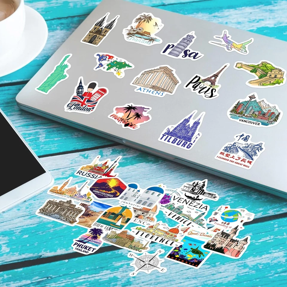 Набор стикеров World Featured Architecture, 100 шт. водонепроницаемые дорожные - ПВХ-028  - Изображение 4 из 4