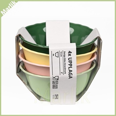 4 Pack, Ikea UPPLAGA Small Bowl 5'' Light Green/Pink/Green/Yellow, Porcelain, New