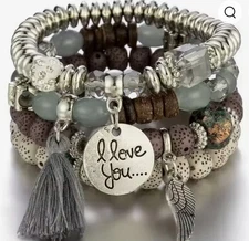 Boho Women Multi-layer Crystal Beaded Beads Bohemia Cuff Bracelets Set Bangle