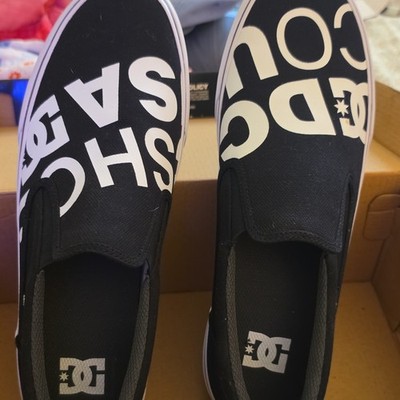 DC Men s Black/White Logo Slip-On Low Top Athletic Sneaker Shoes