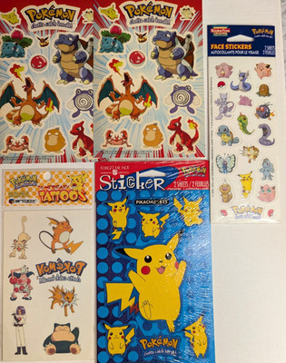 Vintage Unopened Pokemon Stickers and Tattoos Lot 1990s Pokemon Collectibles