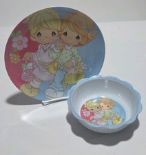 Vtg Precious Moments Gibson Melamine Plate  Bowl Kids Dining Set Signed Sam B