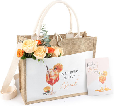 Strandtasche für Aperol Spritz Flasche Jutetasche mit Grußkarte Damen & Kollegen