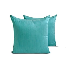 Aqua Art Silk Throw Pillow Covers, 16"x16" (Pack of 2) Silk Solid-Aqua Luxury
