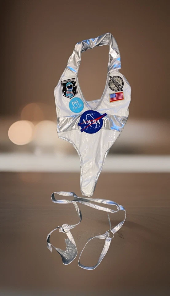 Penthouse DayClub Hollywood Sexy Astronaut Bottle Server Outfit Silver Garters S - Image 2 of 4