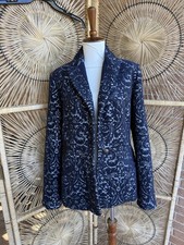 CAbi Womens Blazer Jacquard Blue Wool Blend Flocked Jacket Size 6