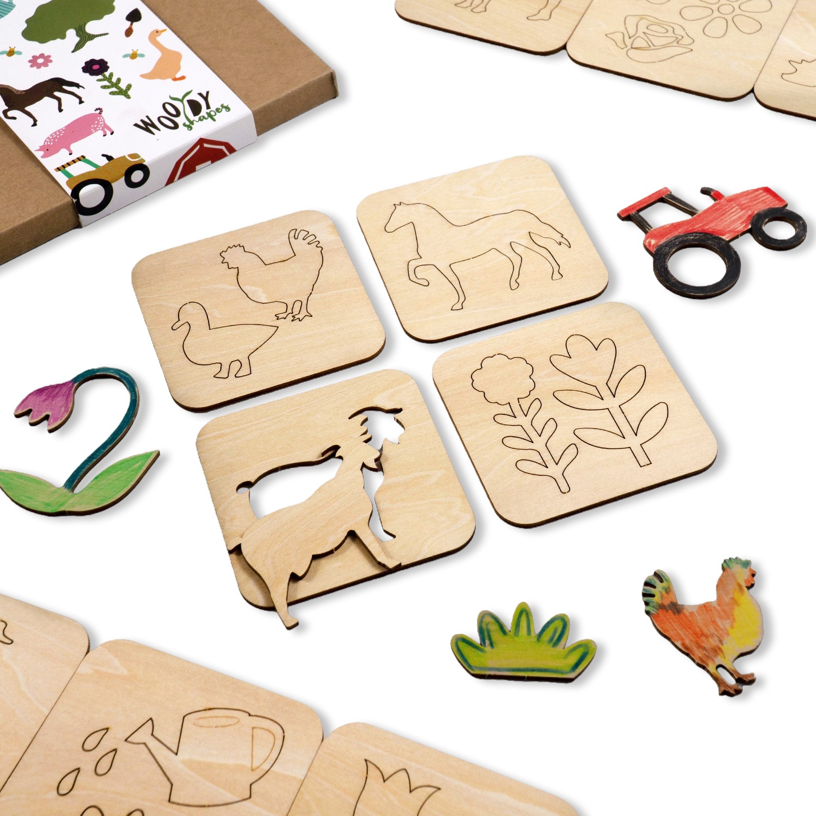 20 Pcs Set of Wooden Stencils for Kids / FARM