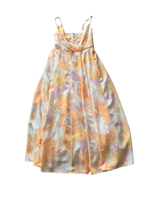 Leo Lin Yellow Floral Sun Dress size 10 Large Cotton Fit & Flare