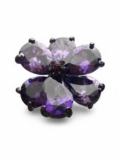 Statement Floral Flower Ring Purple Large Petal Stones Ring Size 18 Adjustable