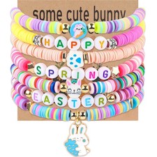 7Pcs Easter Bunny Basket Gifts Bracelet, Easter Gifts for Girls Women Stackab...