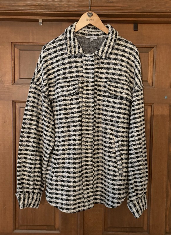 New White Birch Black & White Houndstooth Shirt/Shacket W/ Pearl Buttons, Size L
