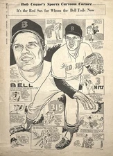 Vintage 1967 Gary Bell Boston Red Sox Pitcher Bob Coyne Art Newspaper Page OFF3